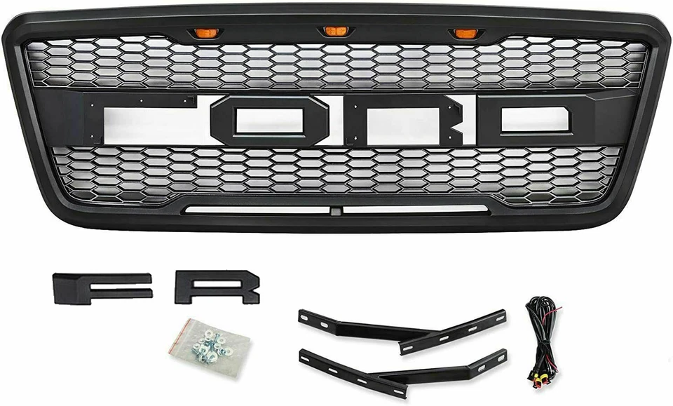 Para Ford F150 2004 2005 2006 2007 2008 Rejilla estilo Raptor con letras negro mate Foto 3 de 4