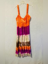Dressbarn Tie-Dye Strappy Maxi Dress in Orange and Purple Sz 14