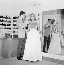 Famous Balmain pattern maker Erik Mortensen tries a mannequin- 1966 Old Photo
