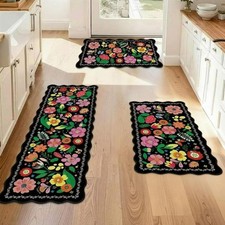 Floral Kitchen Rug Set of 3 Boho Farmhouse Area Rugs Washable Door Mat for En...