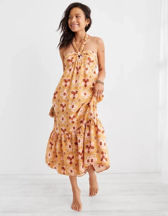 Robe MIELE Sans Manches Fleurie – Bleu Et Jaune – Taille 10 – Mélange Coton
