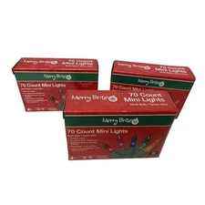 Merry Brite 70 Count Mini Lights Multi Bulb Green Wire Indoor Outdoor Use 3 BX
