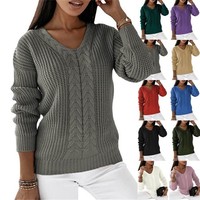 Womens Ladies Winter Cable Knitted V Neck Jumper Pullover Sweater Tops SIZE 8-22