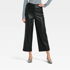 Women's Faux Leather Sailor Pants - A New Day Black 14