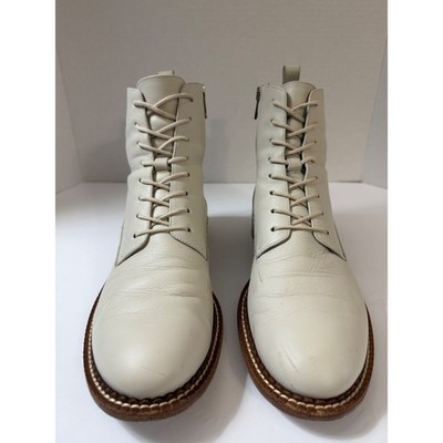 Vince Off White Leather Lace Up Side Zip Ankle Boots Made Italy Womens 9.5 9.5M