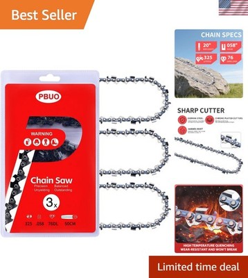 Professional 20 Inch Chainsaw Chain - 3 Pack, Fast Cutting Full Chisel Design