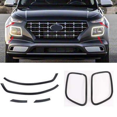 For Hyundai Venue 2019-2025 Carbon Fiber Front Head Light Lamp Cover Trim