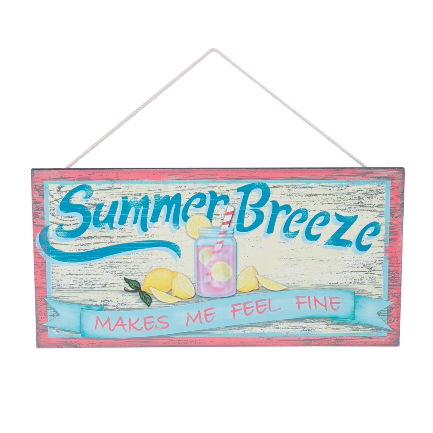 Beachcombers Sommerbrise lässt mich fein fühlen rosa Limonade Holz Plakette 14 Zoll