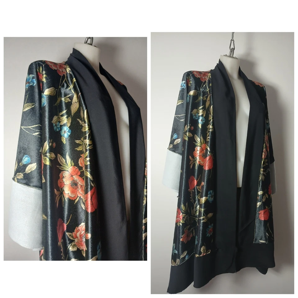 NEW RARE HANDMADE KIMONO JACKET BESPOKE FRENCH FLORAL VELVET DESIGN ONE SIZE - Image 4 of 4