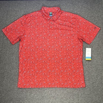 Pro Tour Polo Shirt Mens XXL Red Golf Coolplay Sunplay UPF 50 All Over Print NWT