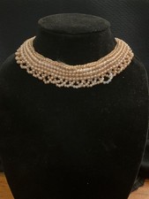 Vintage Glass Beaded Pearl and Sweater Collar 14 1/2 inches
