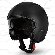 CRUIZER Casco Vintage Nero in pelle con visiera trasparente a scomparsa