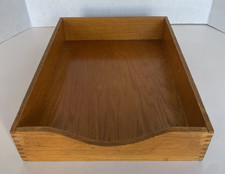 Vtg Wood Tray Desk Top In Out Letter Box Dovetail Paper Office Mail File 10"X12"