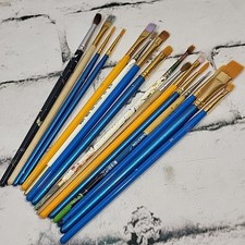 Vintage Artist Paint Brushes Assorted Mixed Lot Of 16 Fine Bold Wooden