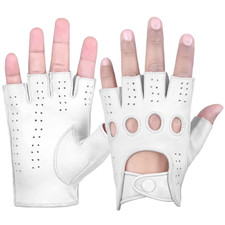 Men's Genuine Leather Half Finger, Motorcycle Gloves With Knuckle Holes Size XL