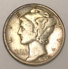 1942 Mercury Winged Head Dime 10 Cents Silver Coin VF