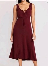  Old Navy Waist-Defined Sleeveless Crepe Midi Dress Red Red Wine Size Large