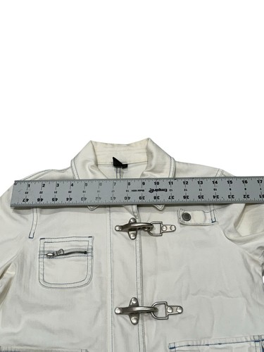 Lauren Ralph Lauren Fireman Clasp Denim Jacket Womens Petite Crop Jean Zip White - Picture 10 of 10