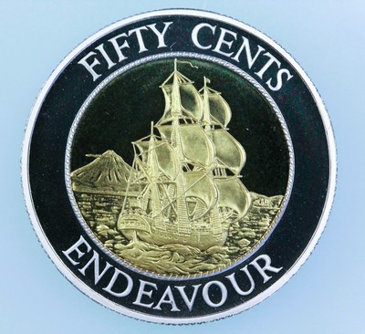 New Zealand -1994- 50 Cents BI-METAL Silver Proof Coin-  HMS Endeavour Ship