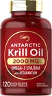 Antarctic Krill Oil 2000 mg 120 Softgels | Omega-3 EPA, DHA, with Astaxanthin
