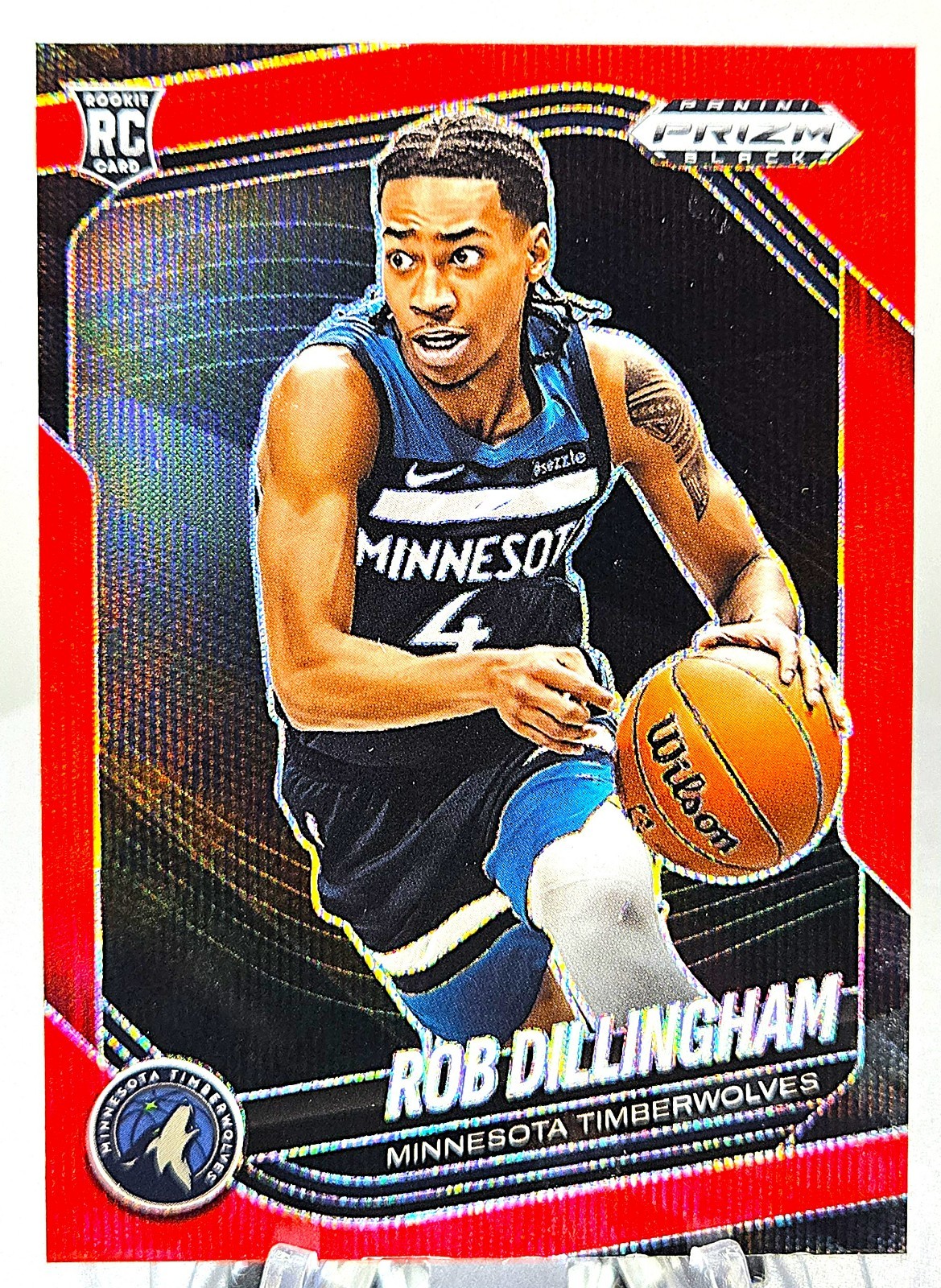 2024-25 Panini Prizm Black Red Wave Rob Dillingham Rookie No. 39 Wolves