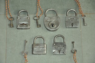 5 Pc Vintage Iron Unique Shape Different Brands German Padlocks