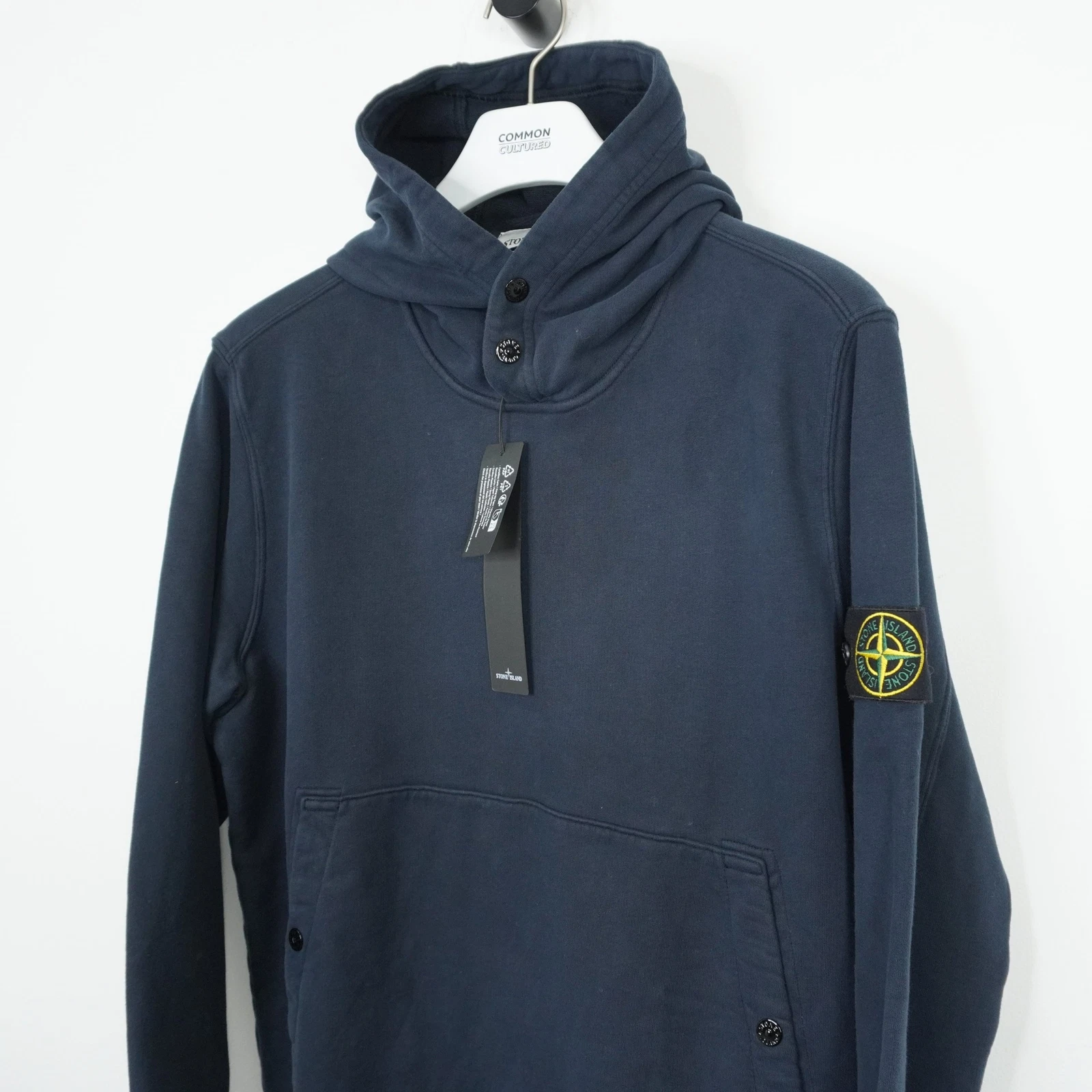 Felpa con cappuccio Stone Island Navy in jersey di cotone elasticizzato prezzo consigliato £ 365