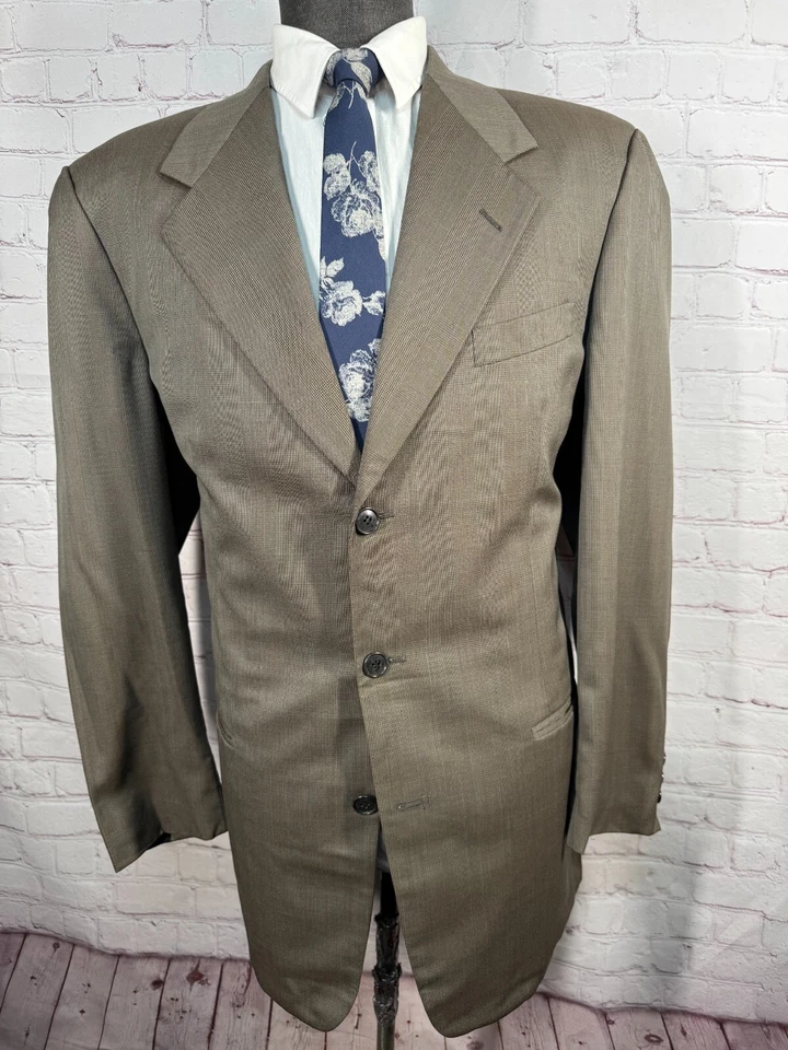 PIERRE CARDIN Mens Brown Wool GLEN PLAID Pleated 2pc Suit 40L Jacket 33x32 Pant - Image 2 of 4