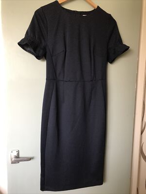 TU sainsburys Navy Blue White Spotted Shift Dress Frill Sleeve Size 12 |  eBay UK