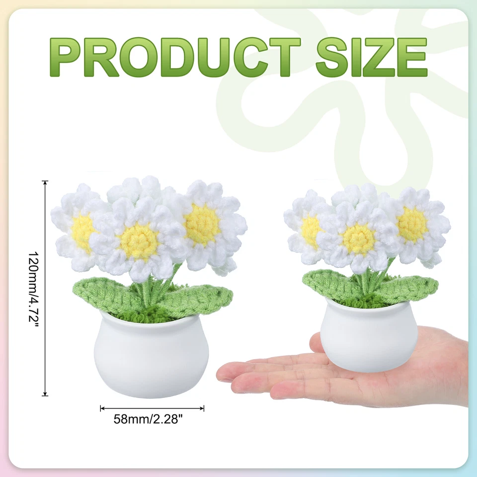 1 Pcs Crochet Flowers Knitting Six-Headed Daisy Pot Yellow-White Foto 2 de 4