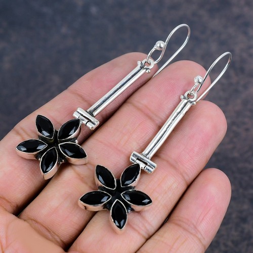 Black Spinel Gemstone Handmade 925 Sterling Silver Jewelry Wonderful Earring - Picture 2 of 4