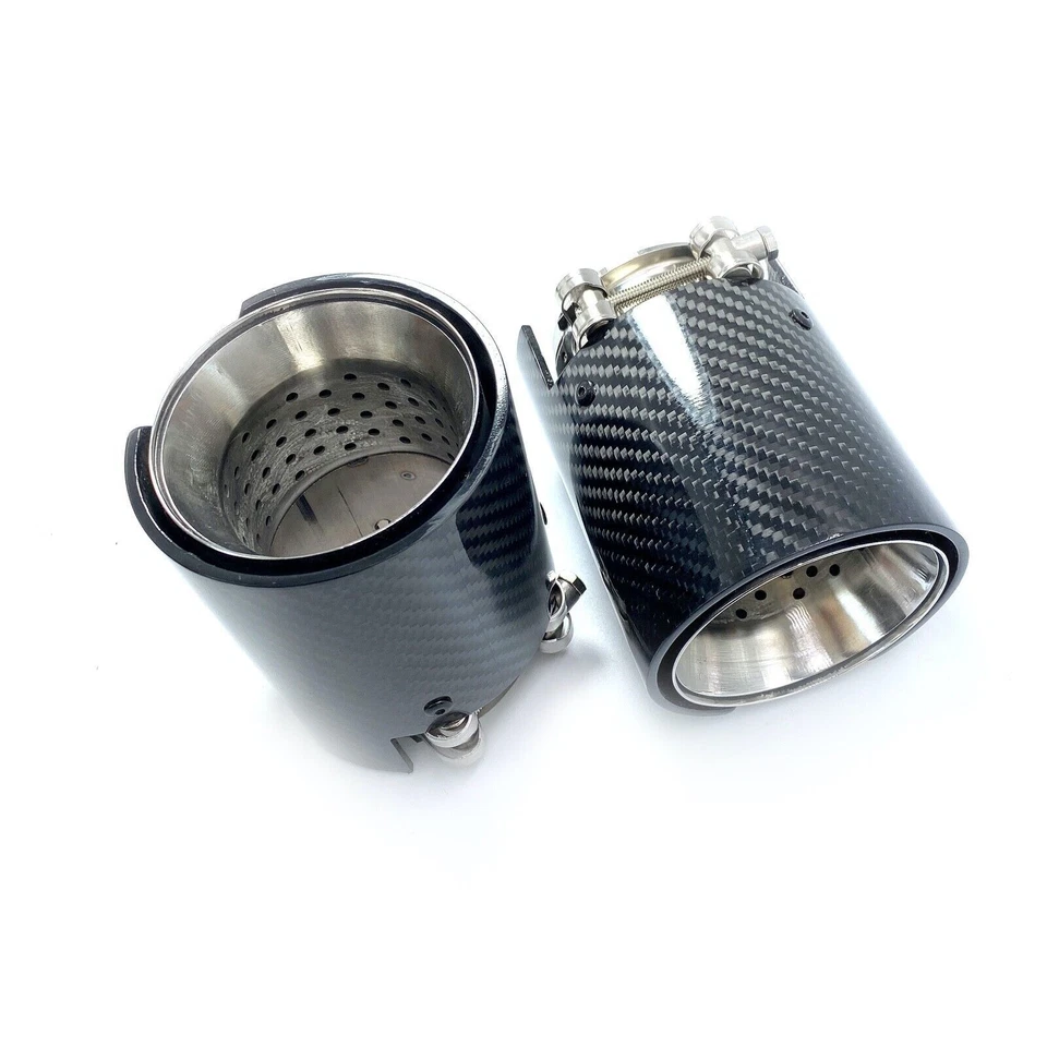 Punta de escape de plata carbono brillante 2 piezas para BMW M2 M3 M4 M135i M235i M140i M240i Foto 4 de 4