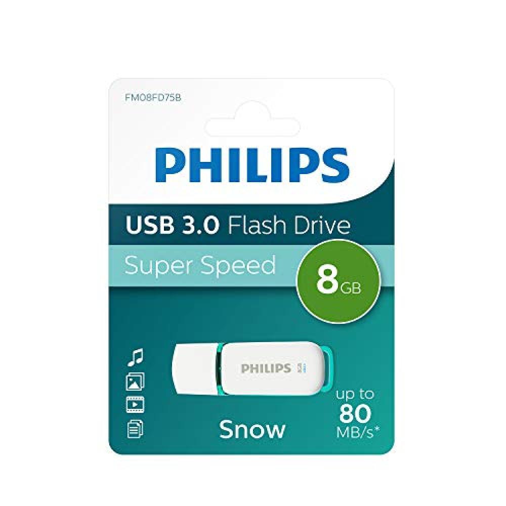 (TG. 8 GB) Philips FM08FD75B Memoria USB 3.0 Portatile, 8 GB, Turchese/Bianco -