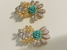 Indian Pakistani Jewelry Rhinestone Silver Gold Wedding Formal Party Earrings