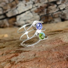 Faceted Peridot  Amethyst Cut Gemstone 925 Sterling Silver Ring Stylish Jewelry