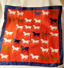 Vintage Nasharr Freres red blue brown white women's scarf square horses sporty