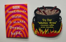 Vintage Dunkin Donuts Witches Brew Halloween Uniform Pins Cauldron Mid 90s
