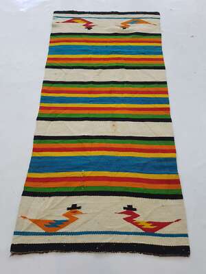 Antiker Navajo Handgewebter Indianerteppich Wolldecke Carpet 150x73cm
