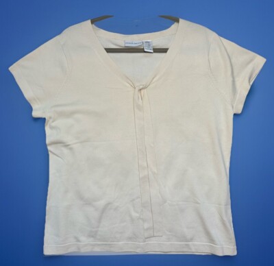 Vintage Jaclyn Smith Silk Blend Women Top Shirt Short Sleeve Ivory White Large L