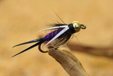 1 Doz Purple Prince Nymph Fishing Flies - Mustad Signature Fly Hooks