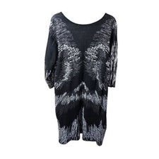 Roz & Ali Black Gray White Pattern 3/4 length sleeves Sweater Dress