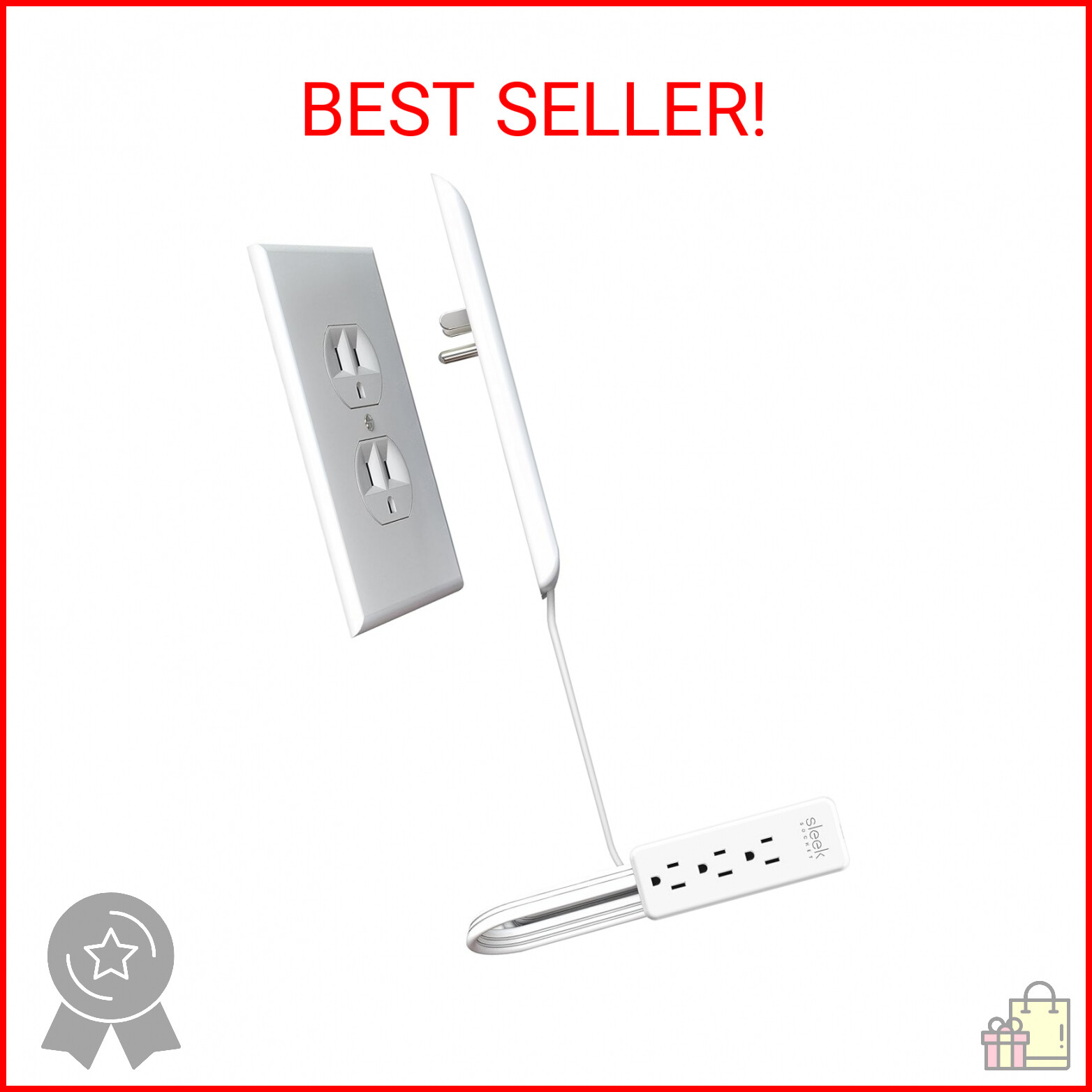 Sleek Socket UltraThin Electrical Outlet Cover with 3 Outlet Power