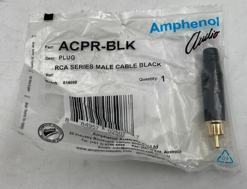 [LOTE 13 PEÇAS] Conector macho RCA fundido amphenol ACPR-BLK preto com contatos dourados - Imagem 2 de 4