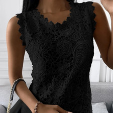 S-XXL Canotta In Pizzo Floreale Camicia Donna Jacquard Casual Moda Top Nuovo