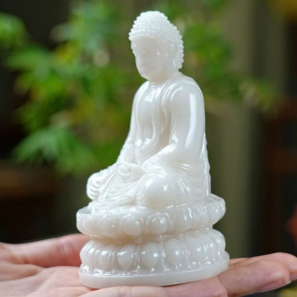 Antiguo adorno chino de Buda de jade blanco Foto 4 de 4