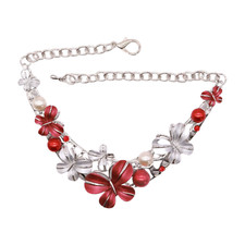 Women Silver Metal Chain Boot Bracelet Shoe Butterfly Charm Red Trendy Accessory