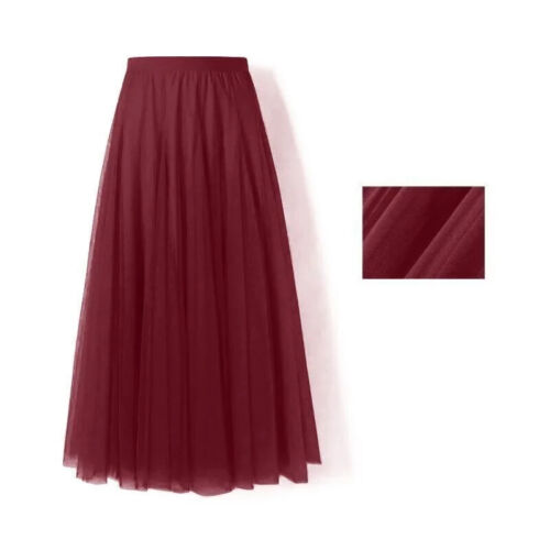 Damen Plissee Midi Rock Damen Elastisch Hohe Taille Netz Rock A-Linie Röcke - Bild 26 von 53