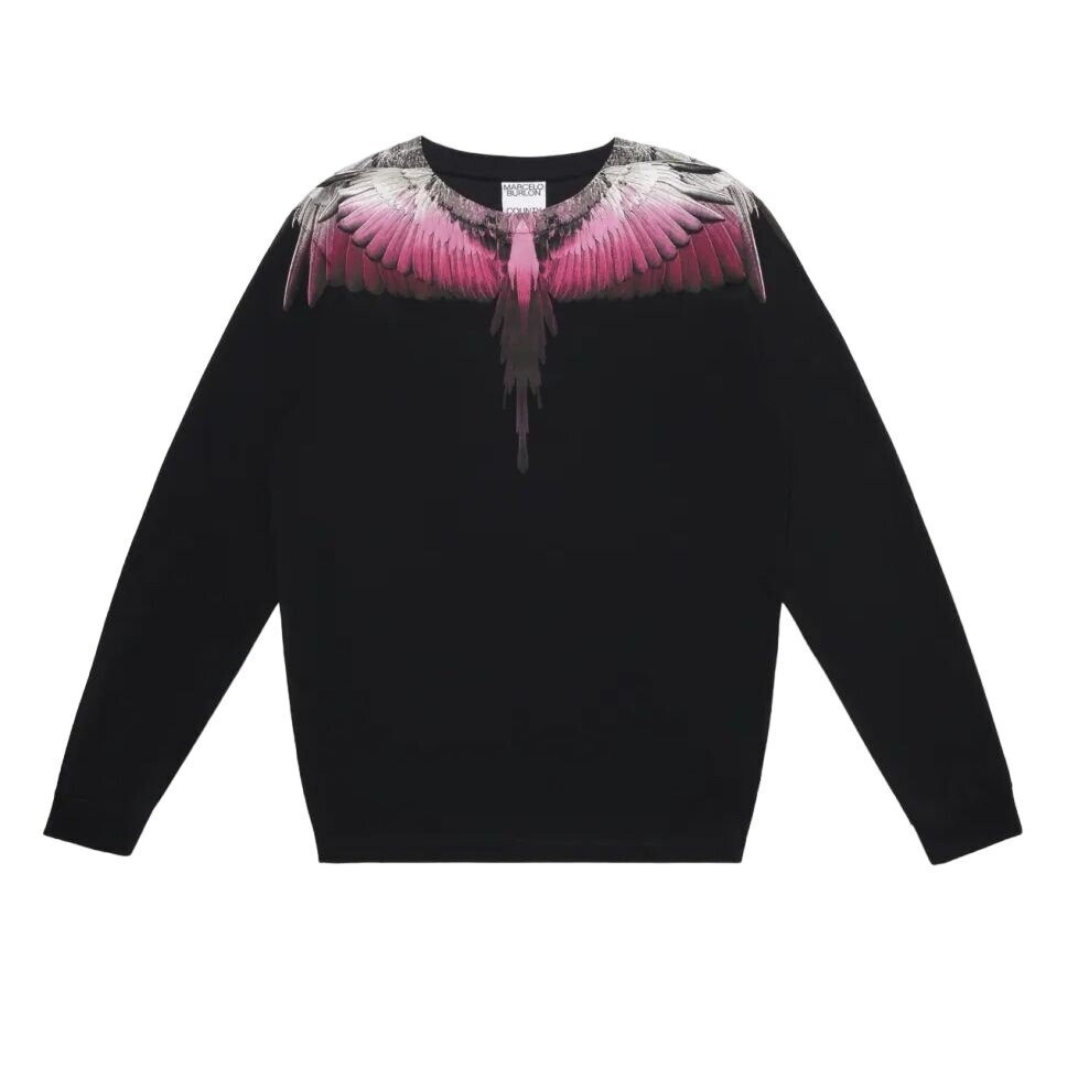NEW Marcelo Burlon Wings Black/Fuchsia Long Sleeve Tee Small NEW Marcelo Burlon Wings Black/Fuchsia Long Sleeve Tee Small