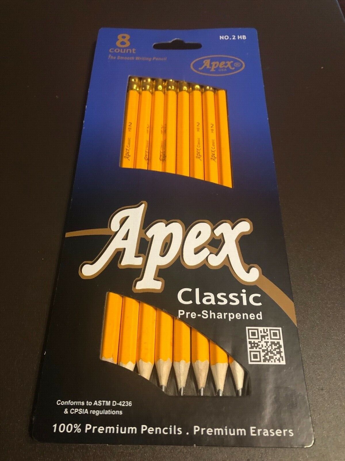 APEX CLASSIC PRE-SHARPHENED PENCILS 8 COUNT # 2 HB APEX USA 100%