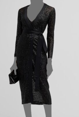 Sequin Tuxedo Midi Wrap Dress